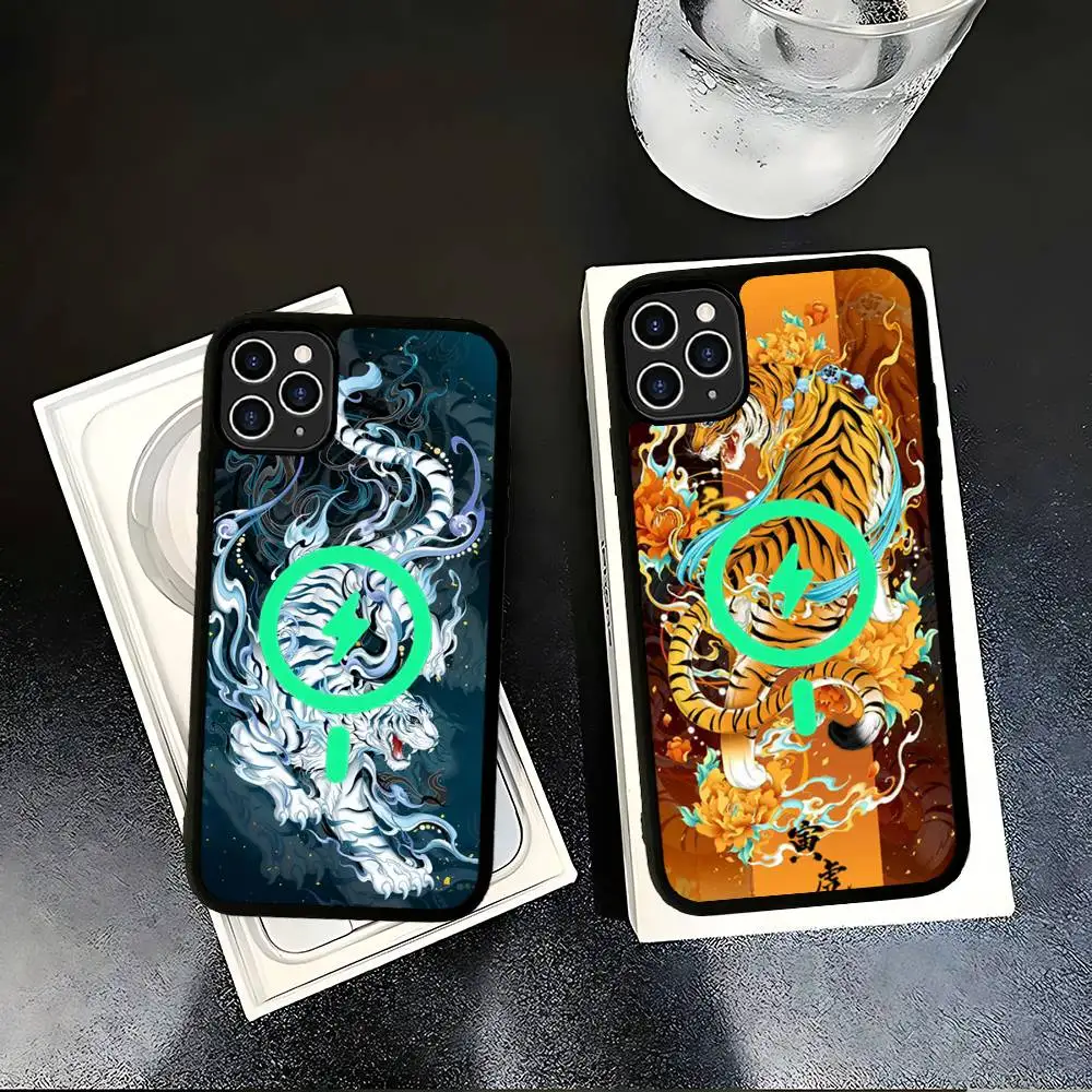 Fantasy Tiger Magnetic Matte Phone Case For iPhone 16 17 15 14 13 12 11 For Magsafe Wireless Charge Cover