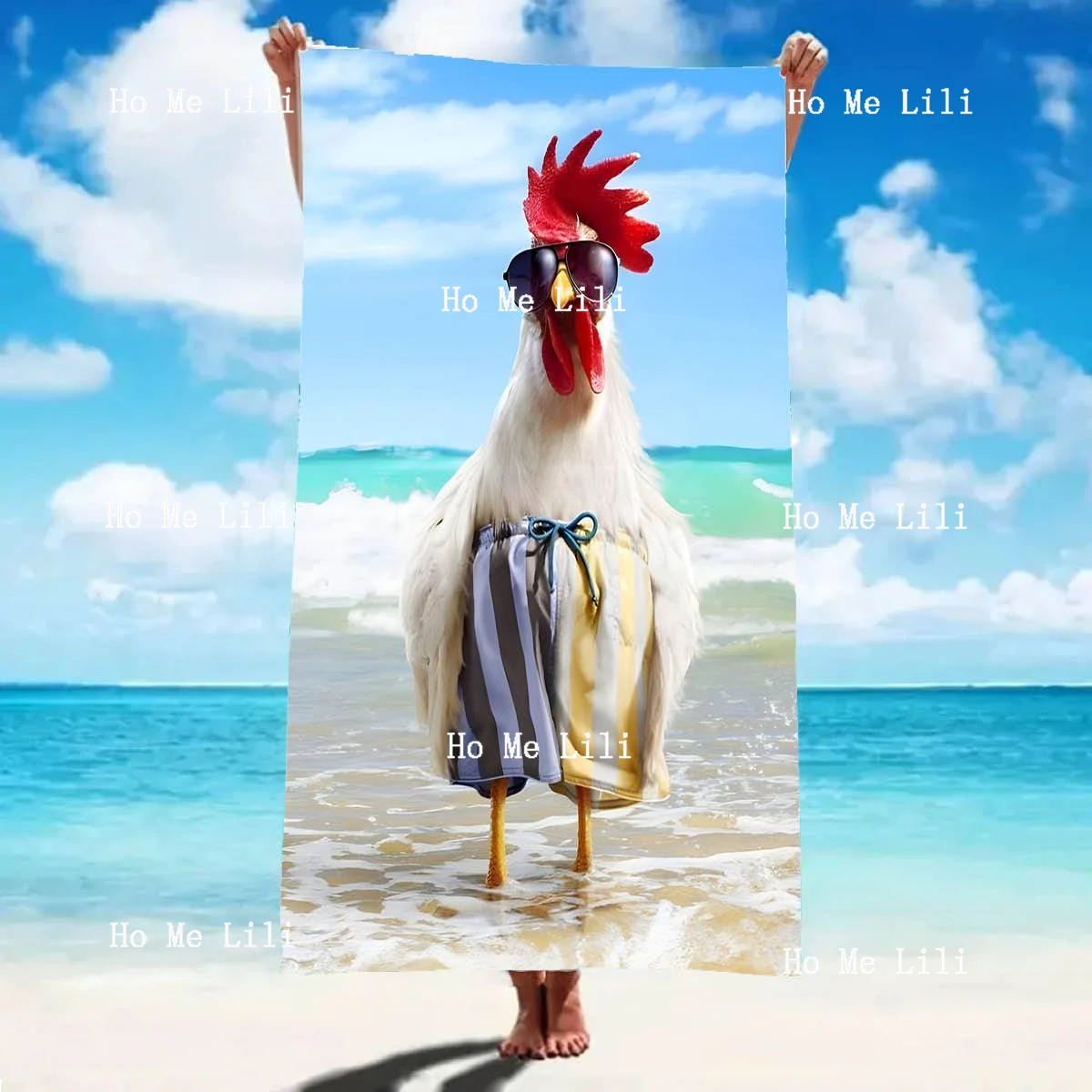 Large Funny Rooster Beach Towel Humorous Quirky Playful Design Quick-Drying Soft Plush Portable Compact Beach Essential