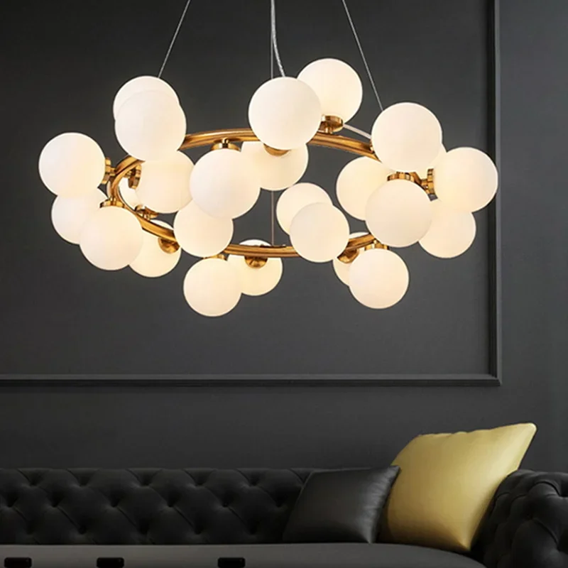 Nordic Round Glass Ball Chandeliers Black Gold Body Led Pendant Light for Restaurant Bar Kitchen Living Room Lamp Fixtures