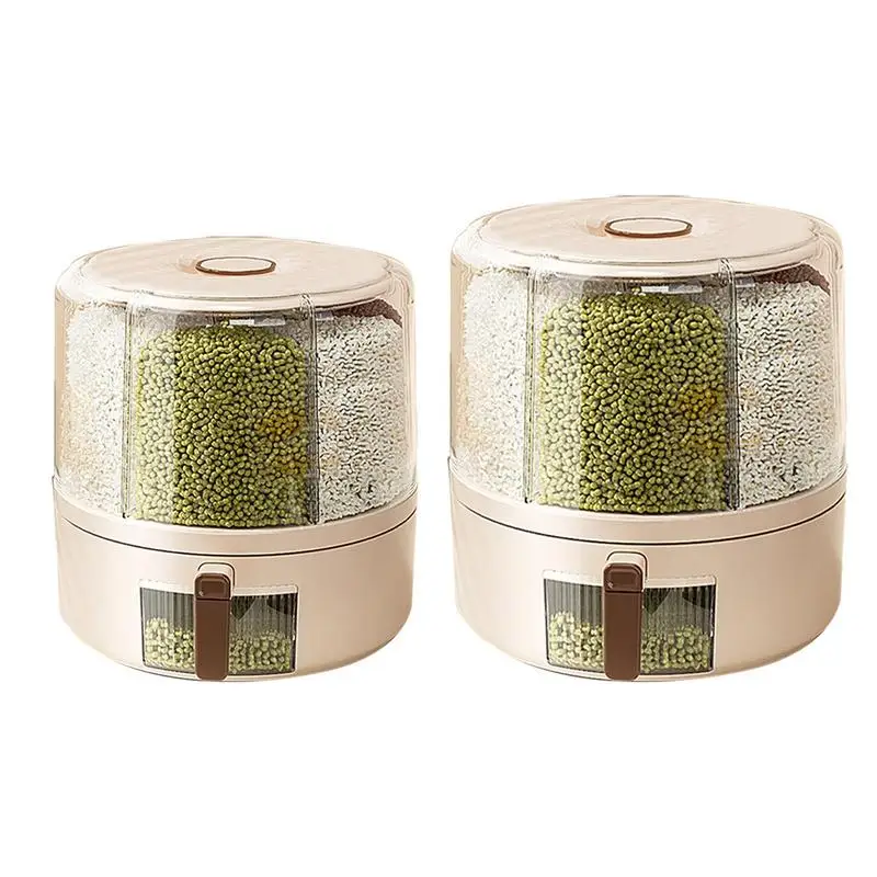 

Grain Storage Dispenser Multi-Grid Bucket 360-Degree Rotating Dry Food Storage Container Airtight Countertop Organization