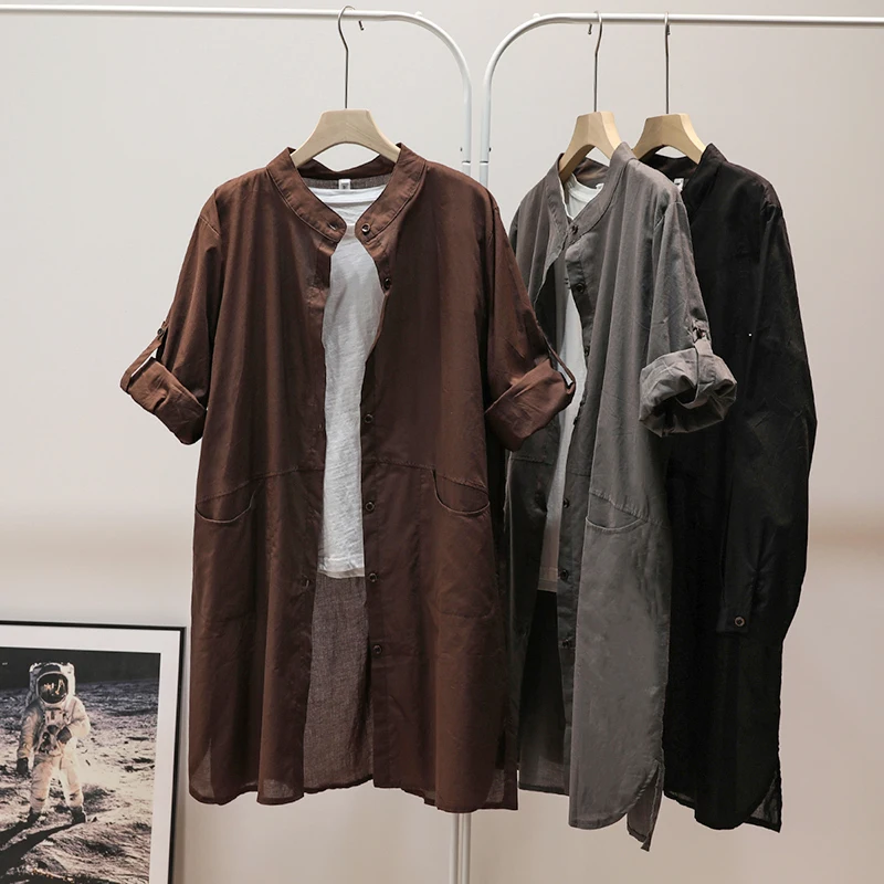 

Корейский японский хлопок и лен irt Long Sve средней длины с защитой от солнца, универсальный модный женский Busin Casual irt