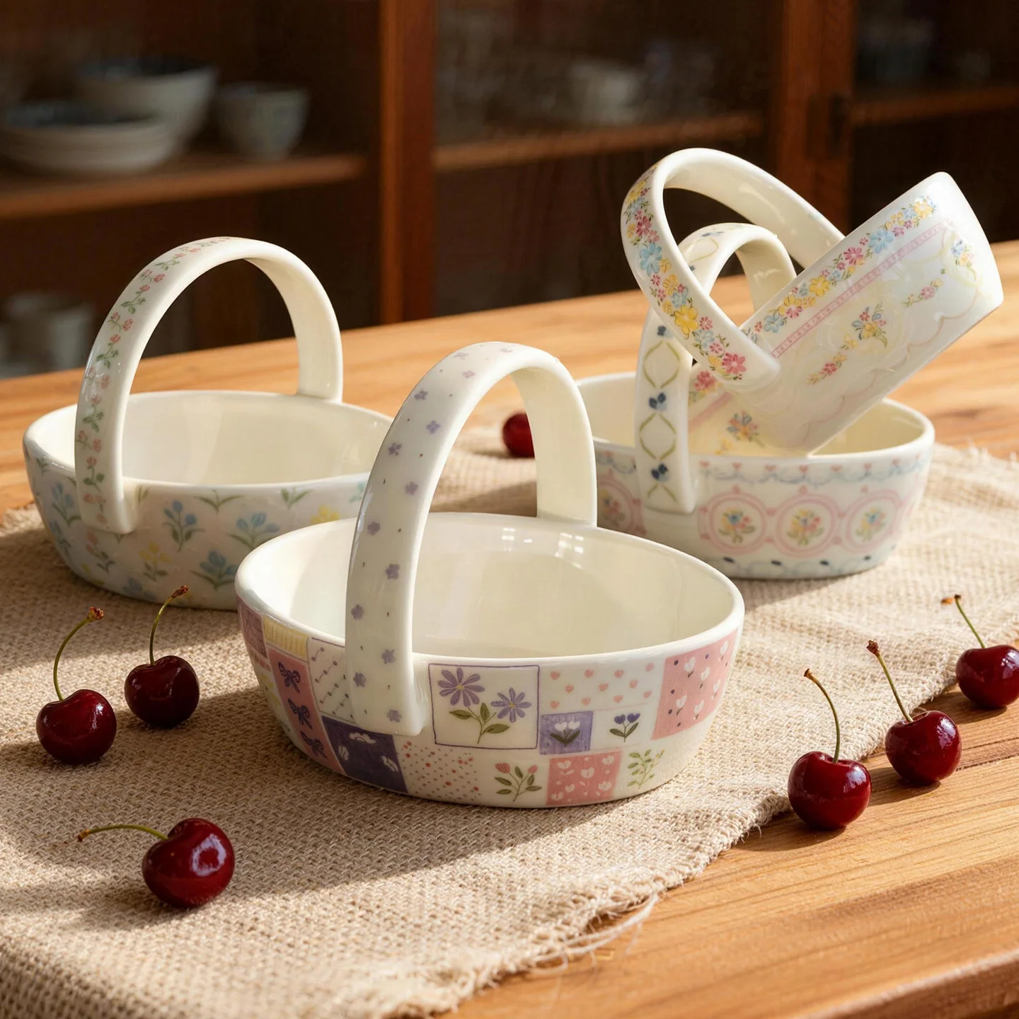 

Cerc Fruit Basket Bowl with Handle for Living Room Tea Table Snas Candy Countryside Sle Storage Tray Diwaer Se