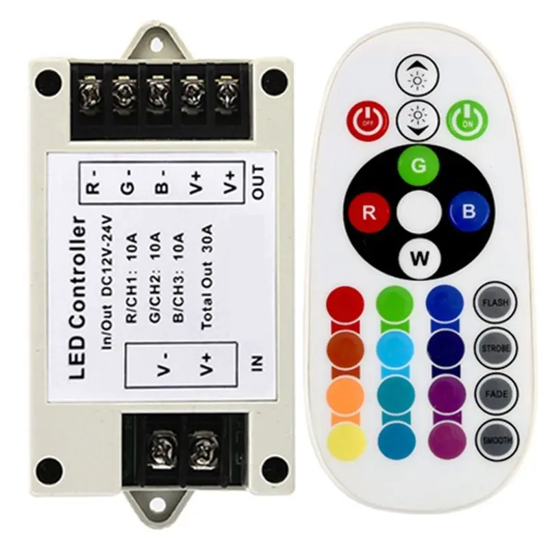 【HAPPY】Bluetooth-Compatible LED Controller For RGB/RGBW Strip Lights, 360W, DC12-24V With 24Key IR Remote