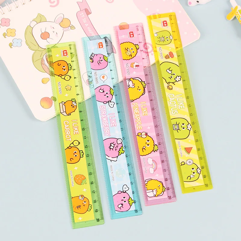 3Pcs Cartoon Ruler 20cm Children\'s Plastic Transparent Straight Rulers Cute Stationery School Supplies