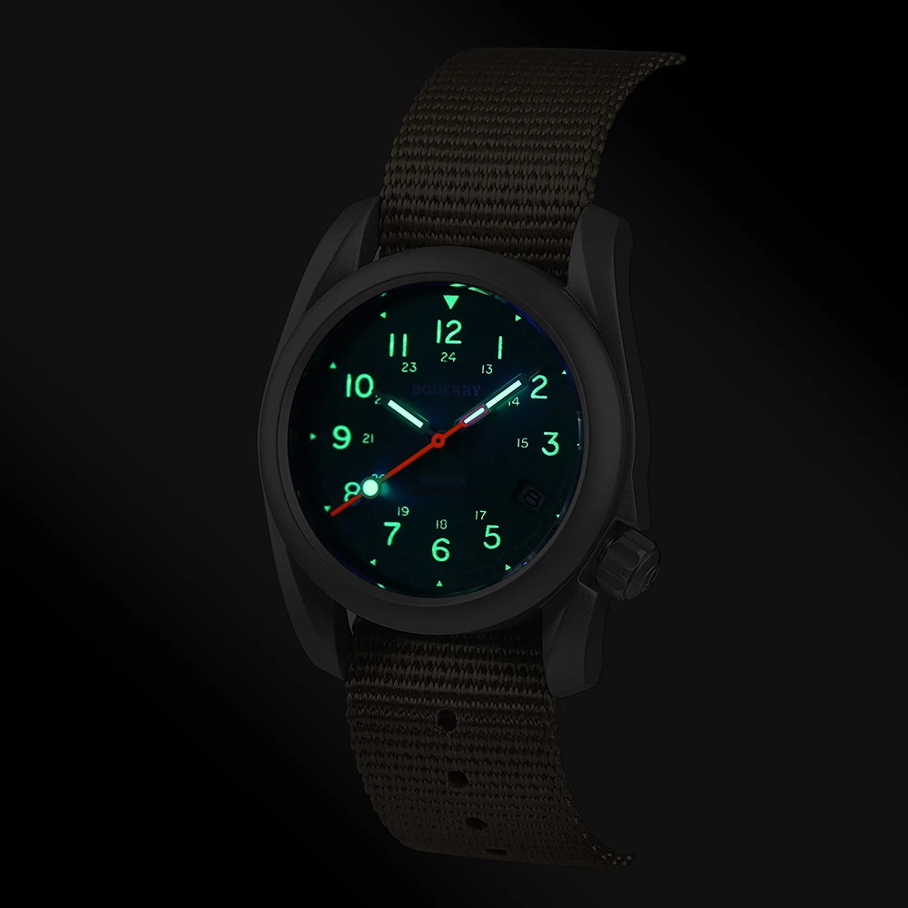 Boderry campo relógios titânio automático mergulho relógio de pulso seiko nh35 movimento esporte 100m à prova dwaterproof água relógio militar para homem