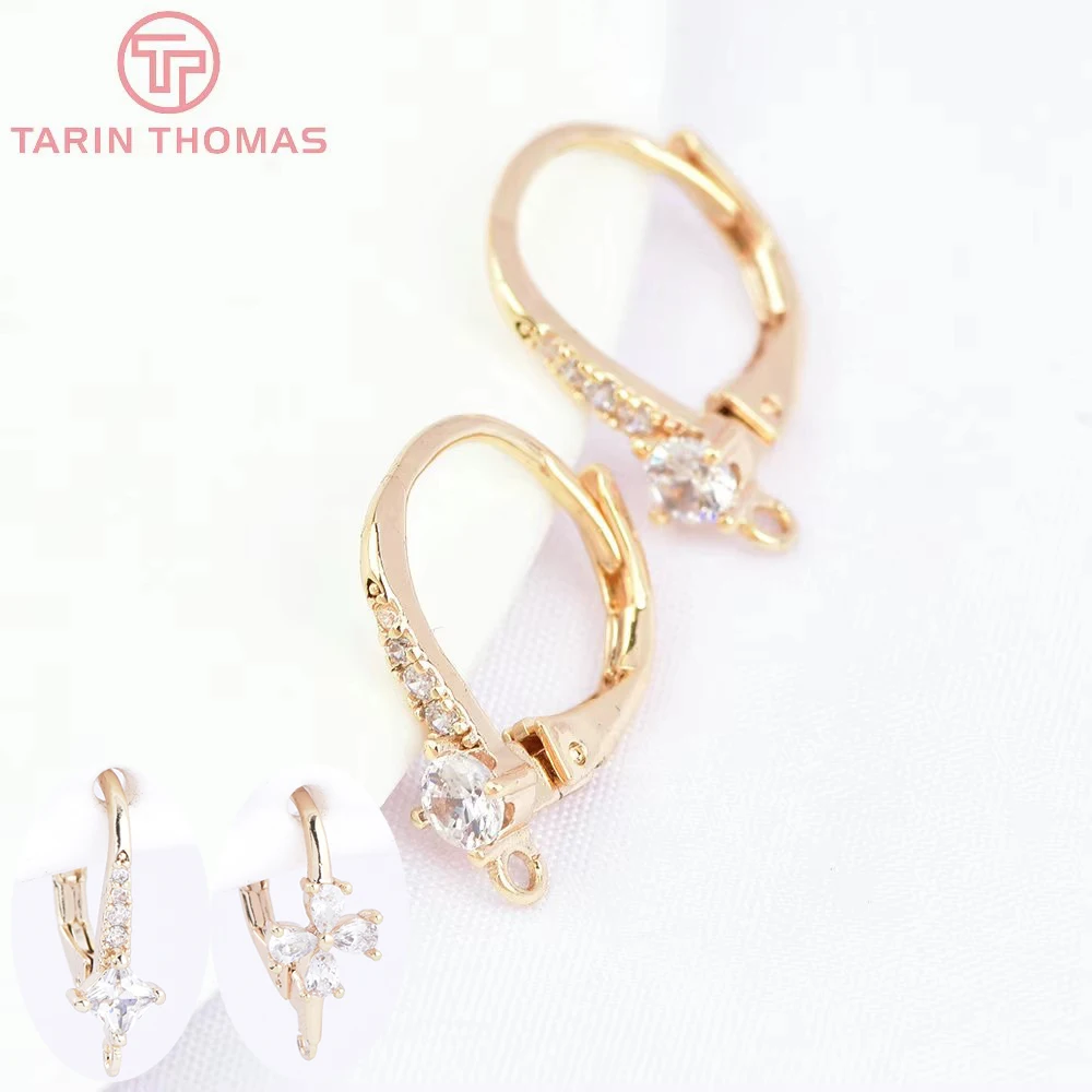 

(2519)4PCS 15MM 24k Gold Color Brass With White Zircon Drop Shape Earrings Hooks High Quality Diy Accessories Jewelry Findings
