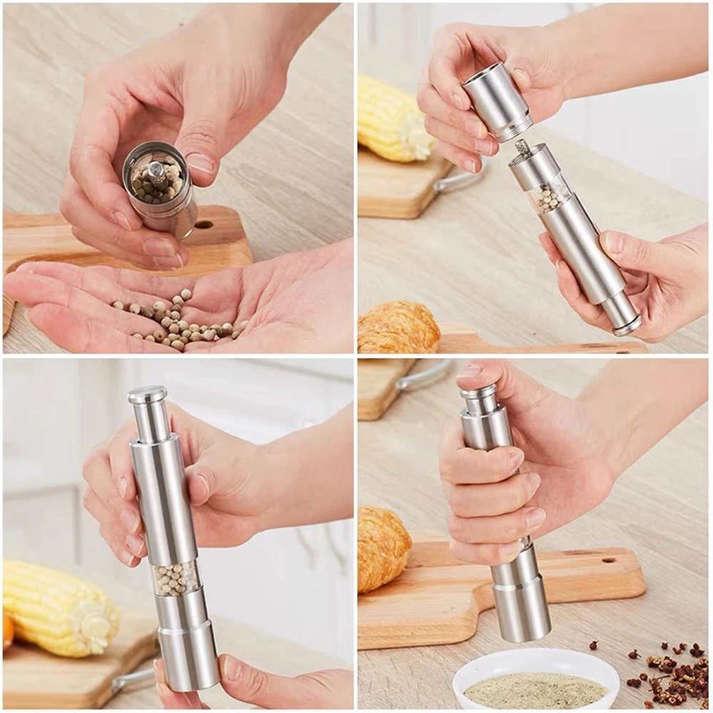 Thumb Push Pepper Mill Customization Portable Salt Grinder Stainless Steel Pepper Salt Manual Spice Grinder Home Tools Accessory