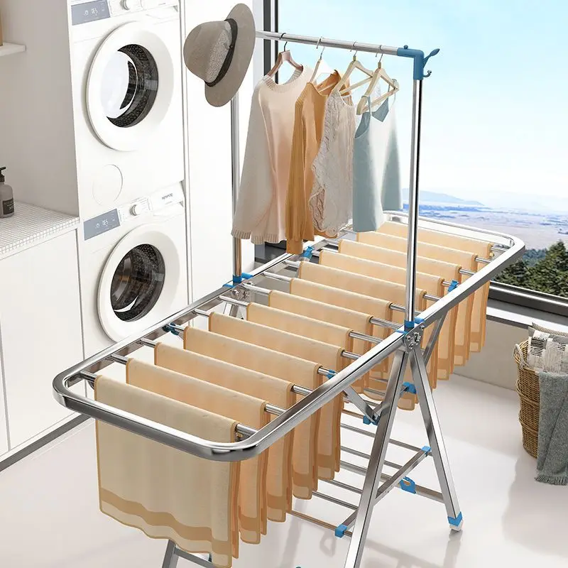

Simple hanger Bedroom floor coat rack Double bar room hanger Mobile vertical storage rack