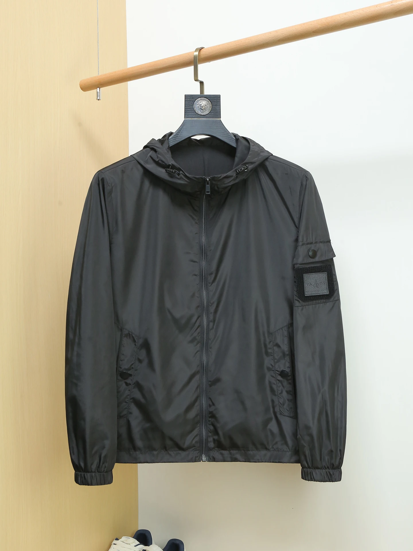 

European Sle Spring Autumn Thin Jaet Men's Personali Simple Pure Color Top Youth Slim Fit Hooded Outerwear