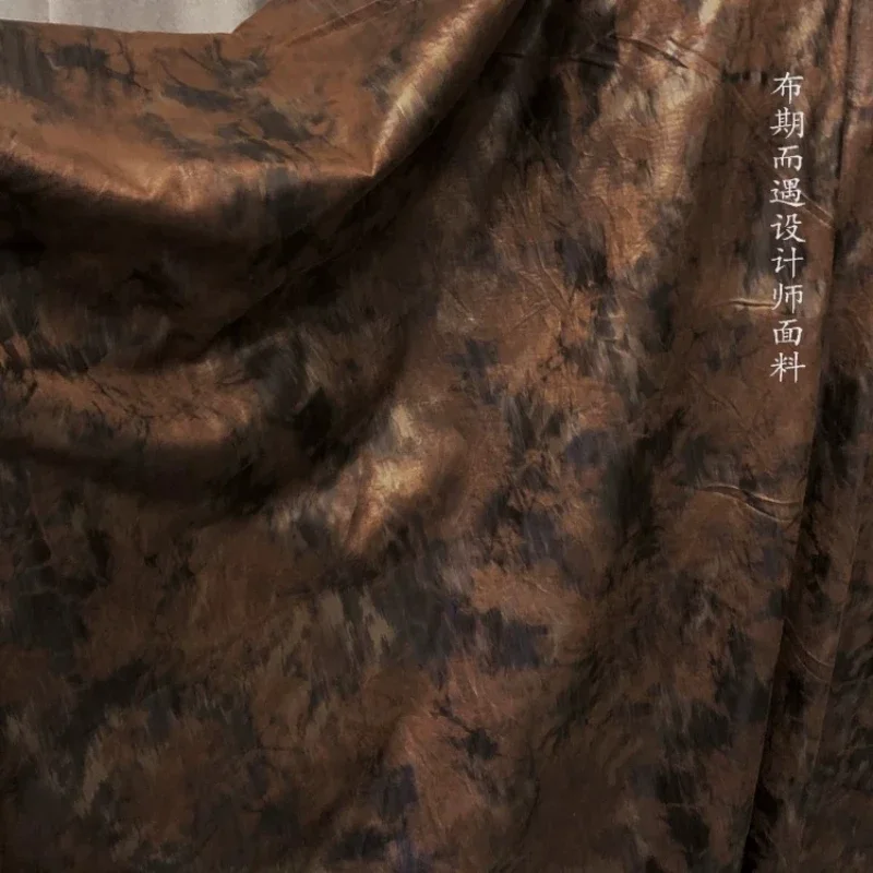 Rust Red Dark Color Metal Bark Wrinkled Fuzzy Texture Fabric for Spring Autumn Outerwear Designer Decorative Elastic Fabric