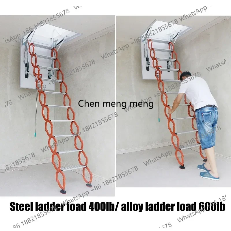A139 Steel attic Telescopic Ladder with hatch Ceiling fold Stairs Home  loft Ladder Pull Down Custom Size 5ft-12ft
