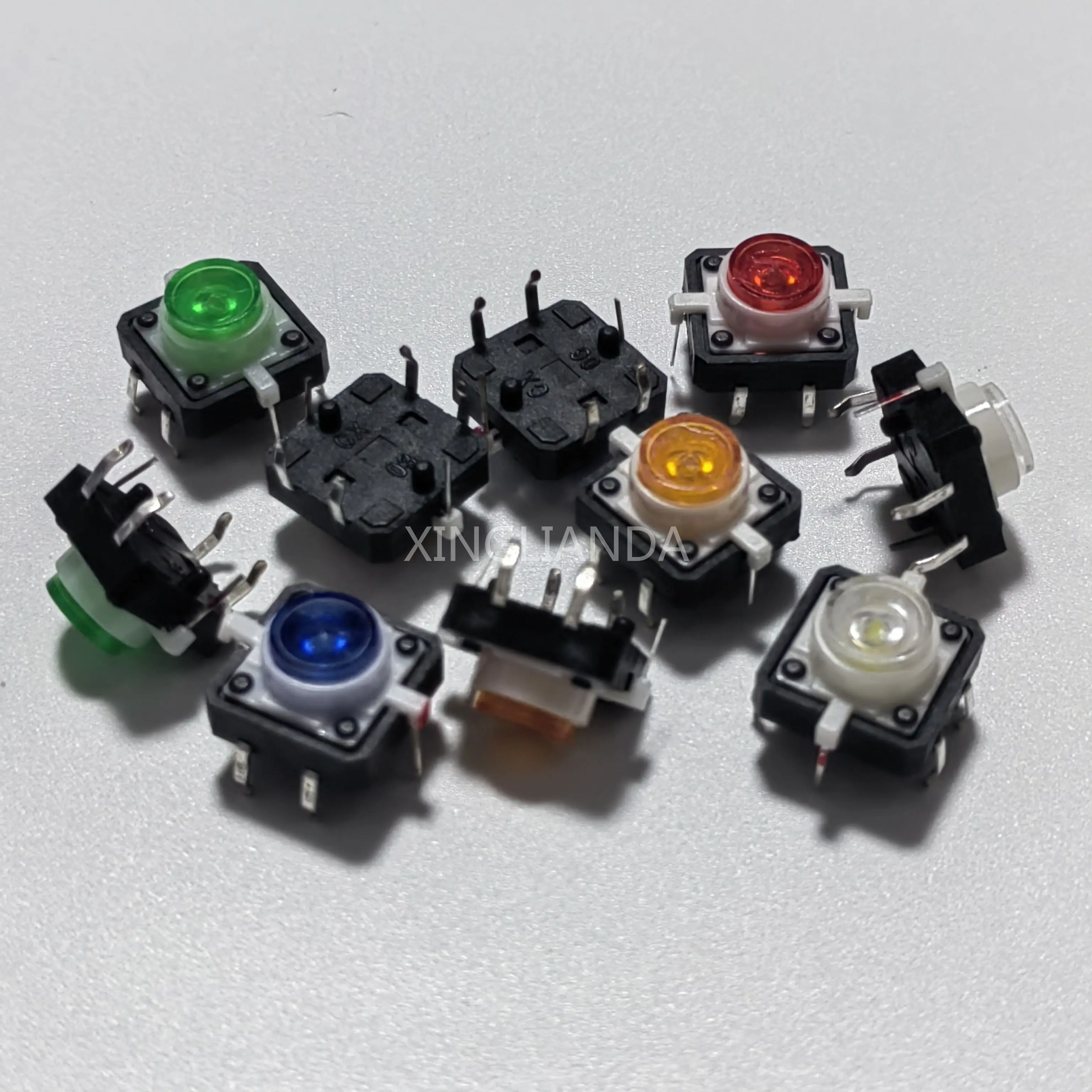 20PCS/Lot Reset Button Momentary With Light 12x12x7.3mm Green Red Yellow Blue White LED Illuminated Tact Switch 12*12*7.3MM