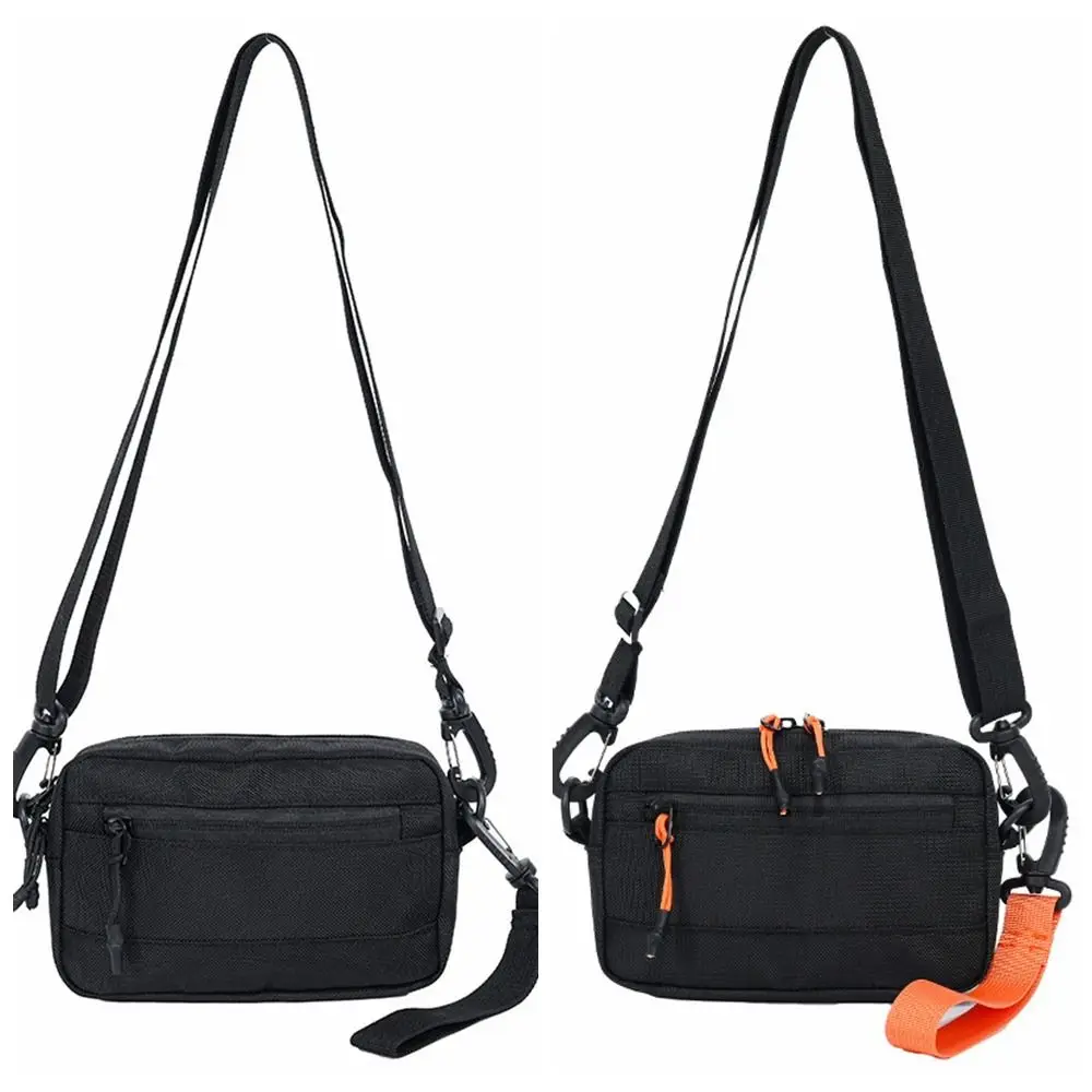 Casual Square Nylon Crossbody Bag Lightweight Black Single Shoulder Bag Solid Color Adjustable Messenger Bag Men