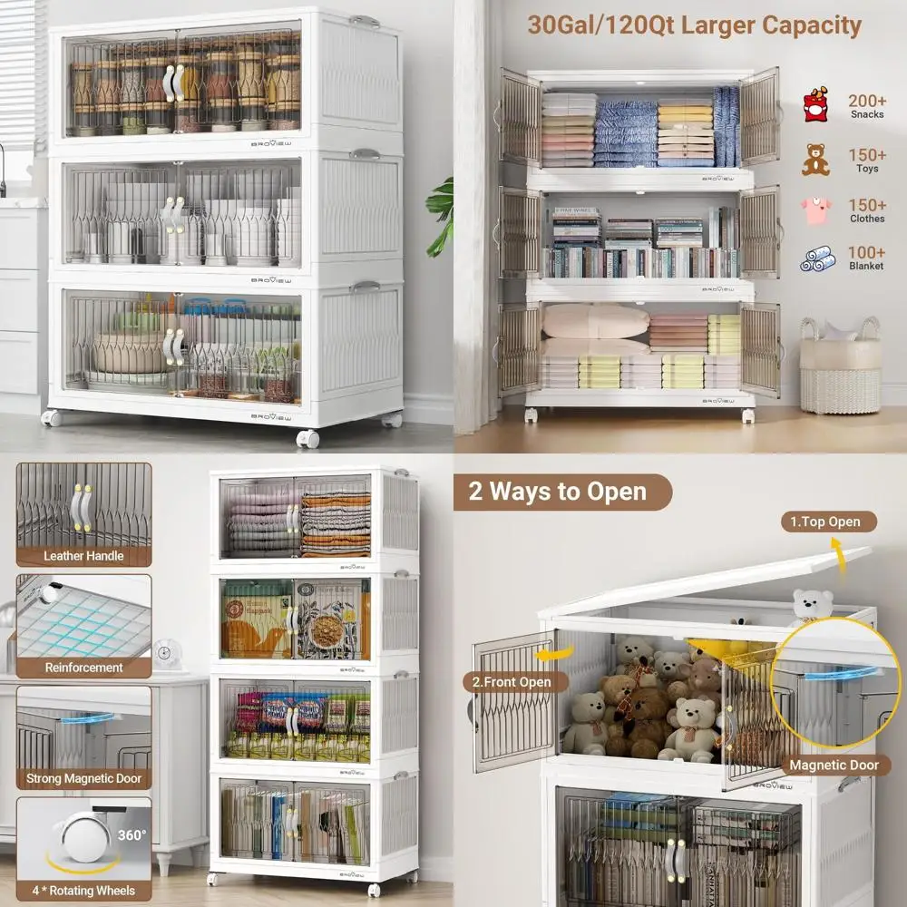 

Extra Large Stackable Storage Bins with Wheels, Collapsible Plastic Drawer Boxes for Closet Organization, Space-saving Solution