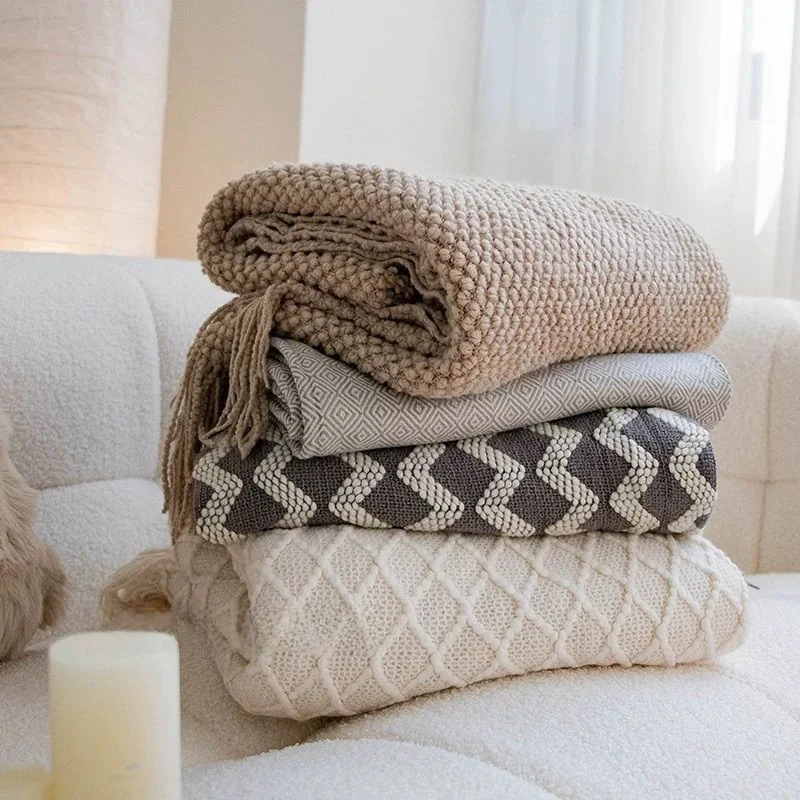 

Nordic Style Knitted Blanket Sofa Cover Double Person Bedding Single Shoulder Office Nap Blanket Homestay Bed Tail Towel