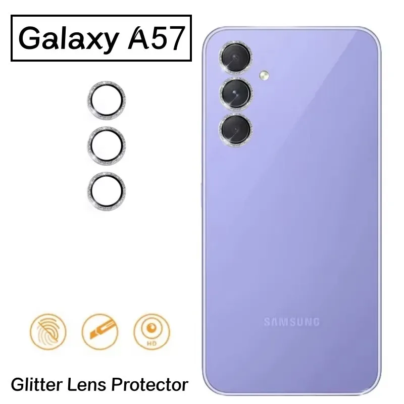 Bling Glitter Metal Lens Rings For Samsung Galaxy A57 A37 Camera Glass Protector Alloy Frame Protective Cap Cover Film