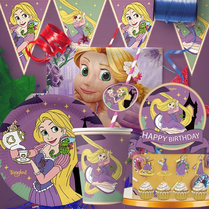 Disney Tangled Rapunzel Birthday Decoration Angle Disposable Tableware Cup Plate Tablecloth Baby Shower Girls Boy Party Supplies