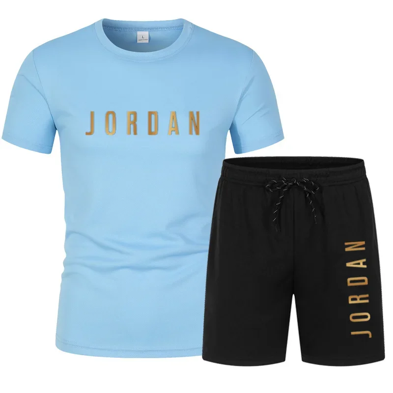 

New outdoor breathable summer trend top + shorts, men's casual, fashionable and sporty men's printed short-sleeved set