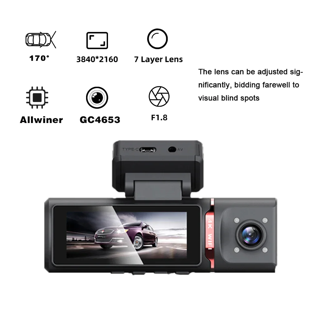 4k 3.16 screen New car dvr mini wifi GPS  4k 3 lens dashcam front and rear inside 1k wifi gps dash camera 3 channel 4k dash cam