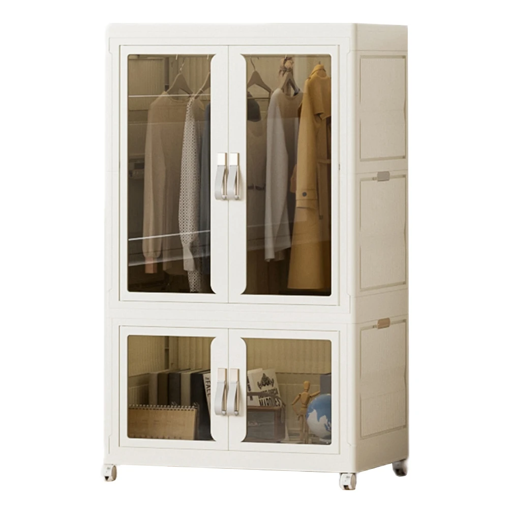 

Portable Closet Collapsible Wardrobe with Hanging Rod Plastic Wardrobe with Clear Door Closet Organizer for Living Room Bedroom