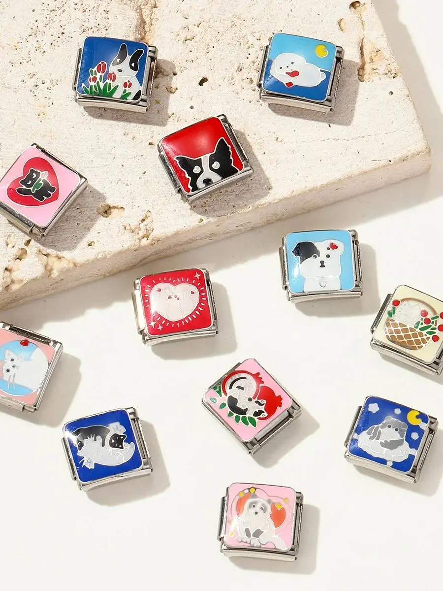 5 pièces/lot dessin animé animaux mouton chat chien lapin italien charme liens ajustement 9mm en acier inoxydable Bracelets pour femme bricolage fabrication de bijoux