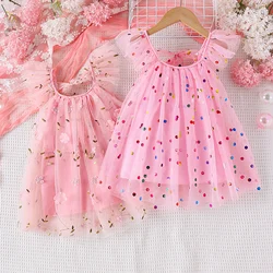 Summer New Style For 1-4 Year Old Girls, Comfortable, Gentle, Sweet And Lovely Flying Sleeve Printed Mesh A-Line Dress