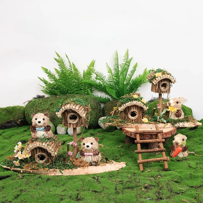 Modelo de cabina de rama de árbol, casa de DIY para muñecas, cuento de hadas de madera, casa pequeña de madera, decoración de micropaisaje para jardín al aire libre