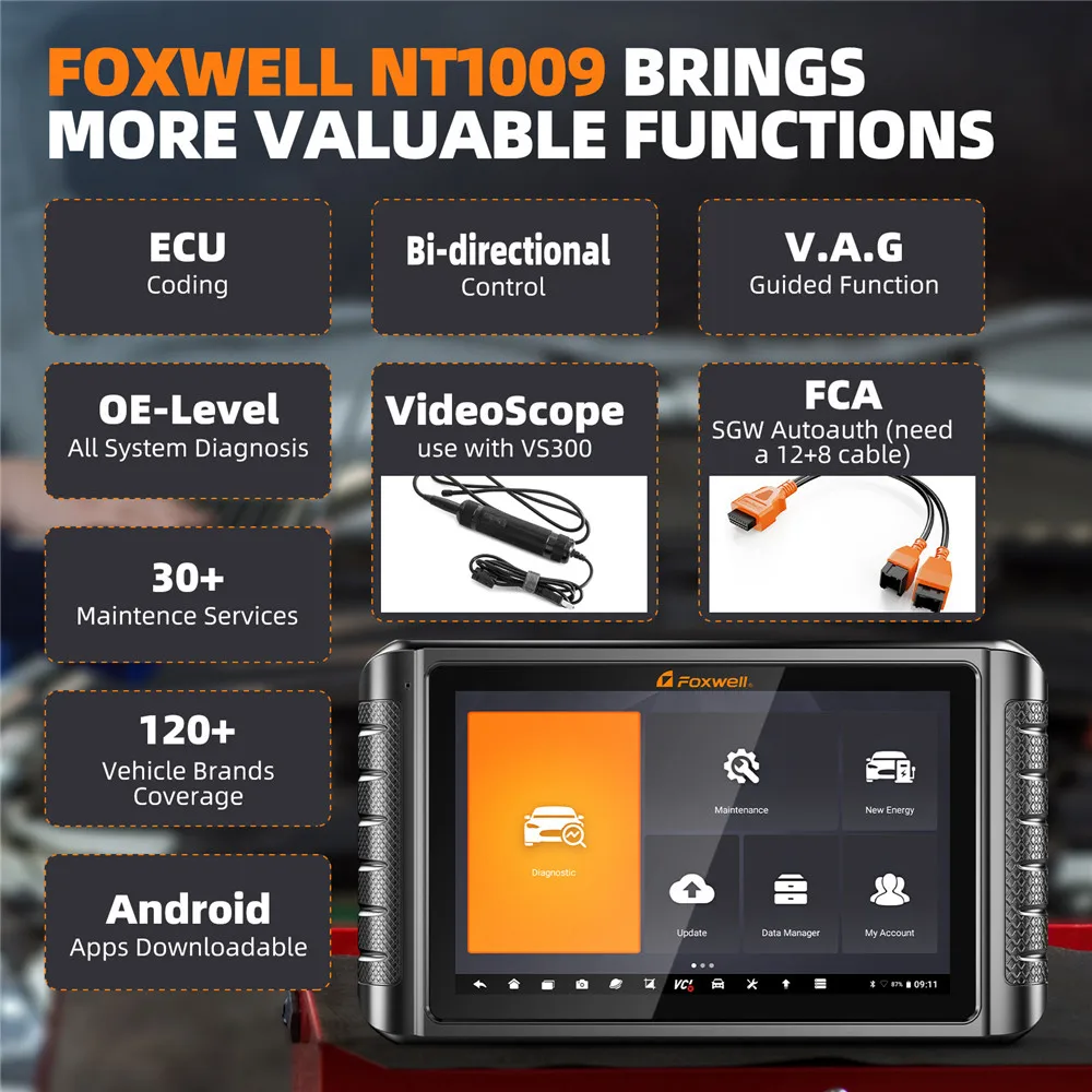 FOXWELL NT1009 Car OBD2 Scanner Full System ECU Coding Bi-Directional Control Active Test Diagnosis Tools 3 Years Free Update