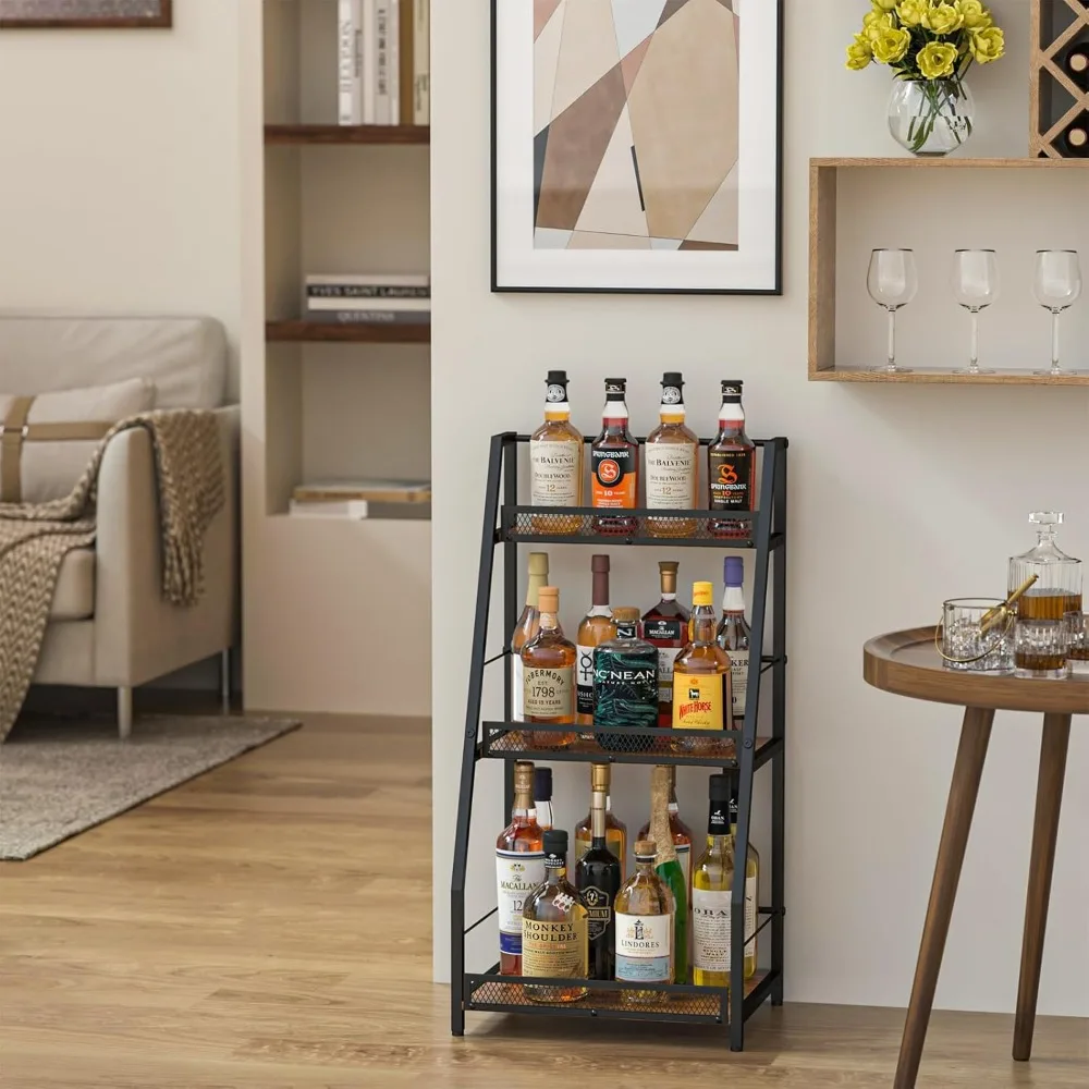 Trapezoid Liquor Stand , Stepped Wine Racks Freestanding Floor ,Versatile Corner Wine Bottle Display Stand