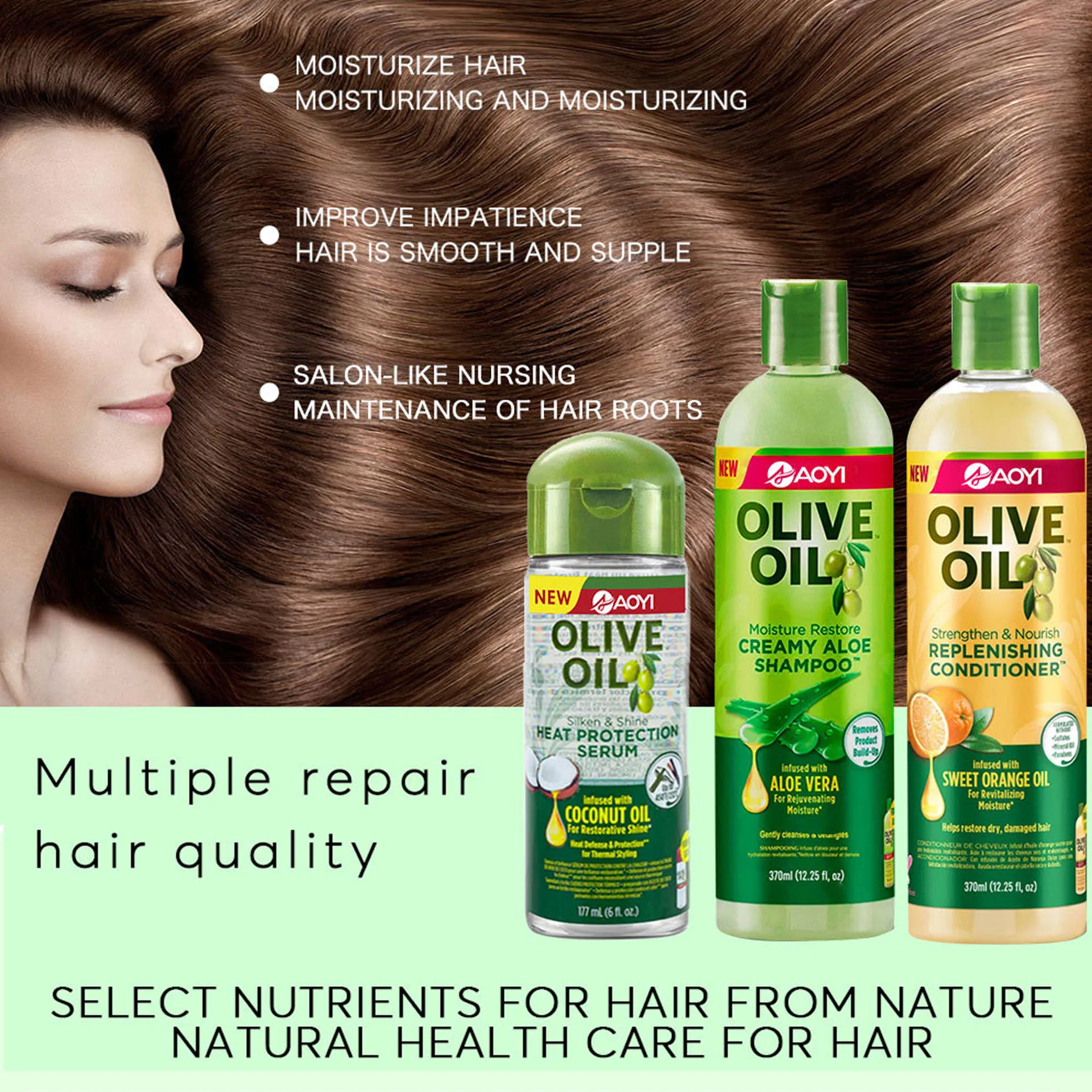 

Shampoo Olive Oil Aloe Vera Shine Conditioner Fluffy Moisturizing Smooth deep cleaning Anti-Loss Hair Care Set