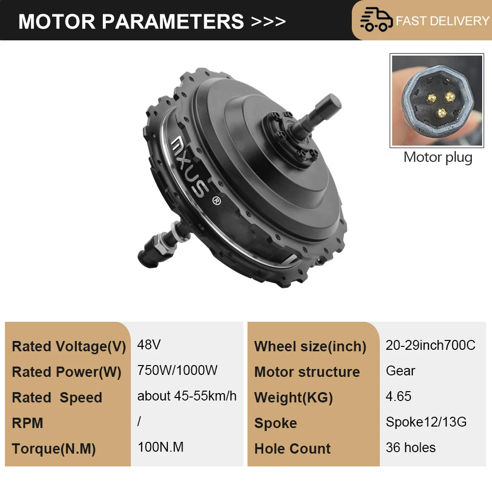 MXUS Motor 48V750W/48V1000W High Speed Electric Bike Motor Waterproof Connector For Ebike Conversion Kit