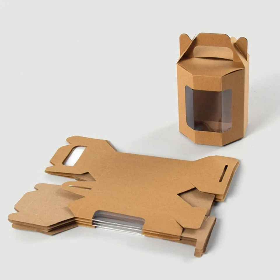 10/30/50 Stück Papier-Geschenkbox mit durchsichtigem Fenster, achteckige Kraft-Verpackungsbox mit Griff, Verpackungsbox für Geburtstagsparty-Festivals – Detail 1