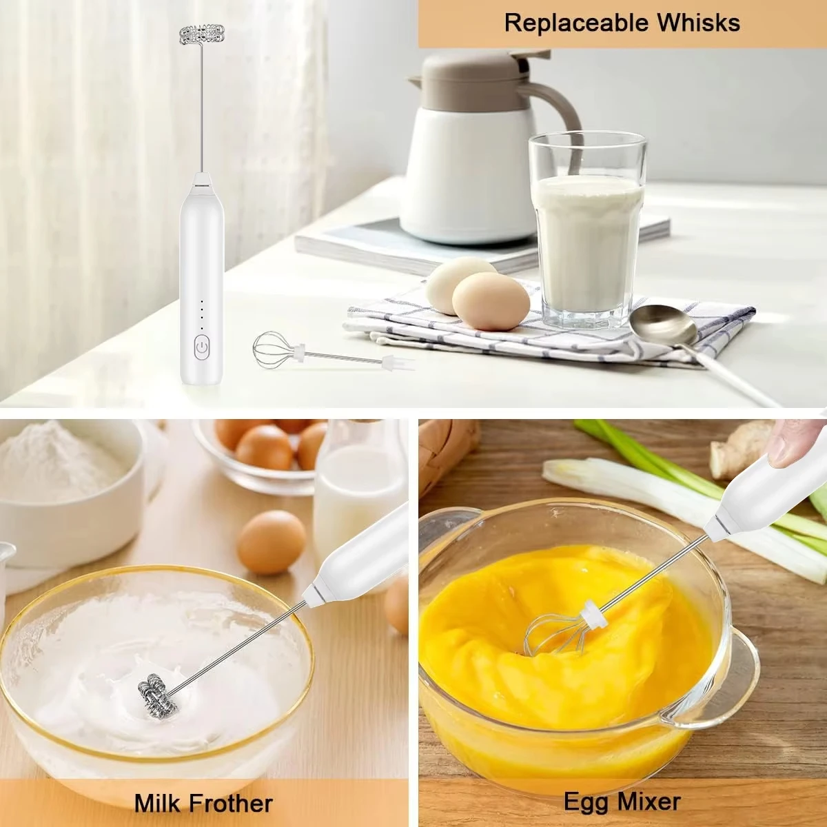 Wireless Electric Milk Frother Handheld Coffee Foam Machine 3-Speed Fast Bubbling Double Stick Z Coffee Mixer for Lattes And Cap