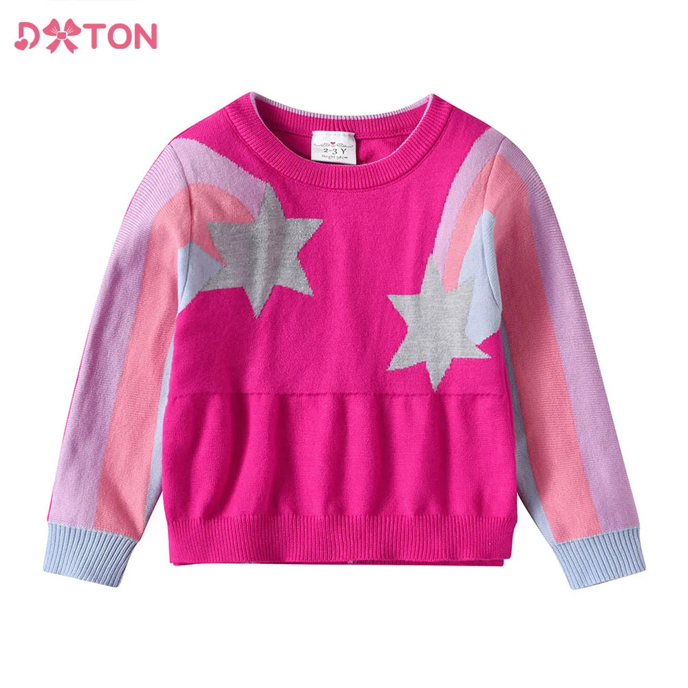 DXTON Girls Knited Sweaters 2023 Kids Winter Warm Clothes Toddler Autumn Star Pink Pullovers Girl Casual Wear Tops For 3-8 Years