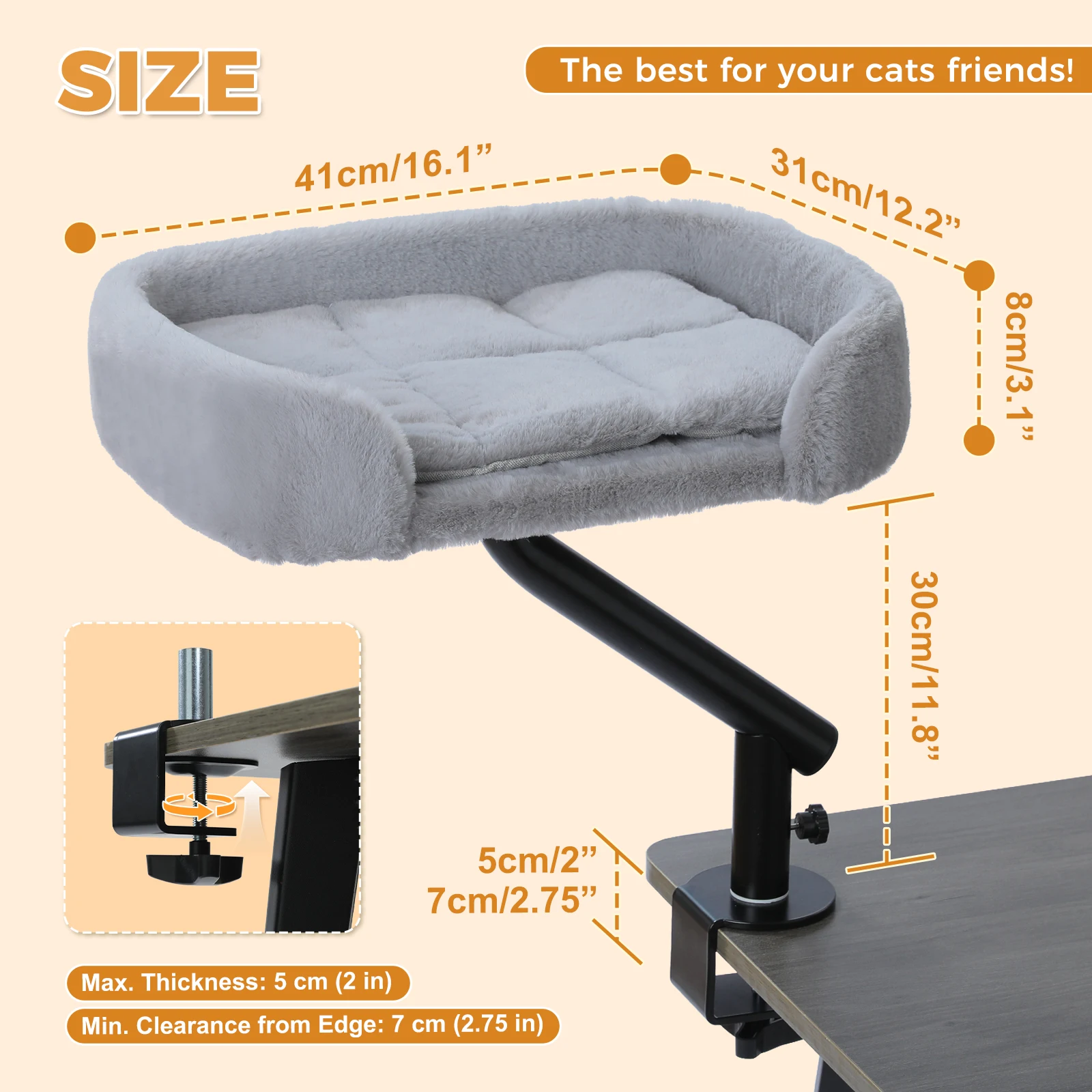 Schreibtischbett mit Katzenmotiv, 360° ° Drehbarer Katzenbettständer für Hauskatzen, verstellbarer Katzenkorb, Katzenhängematte für Tisch, weiches Katzenbett für den Schreibtisch