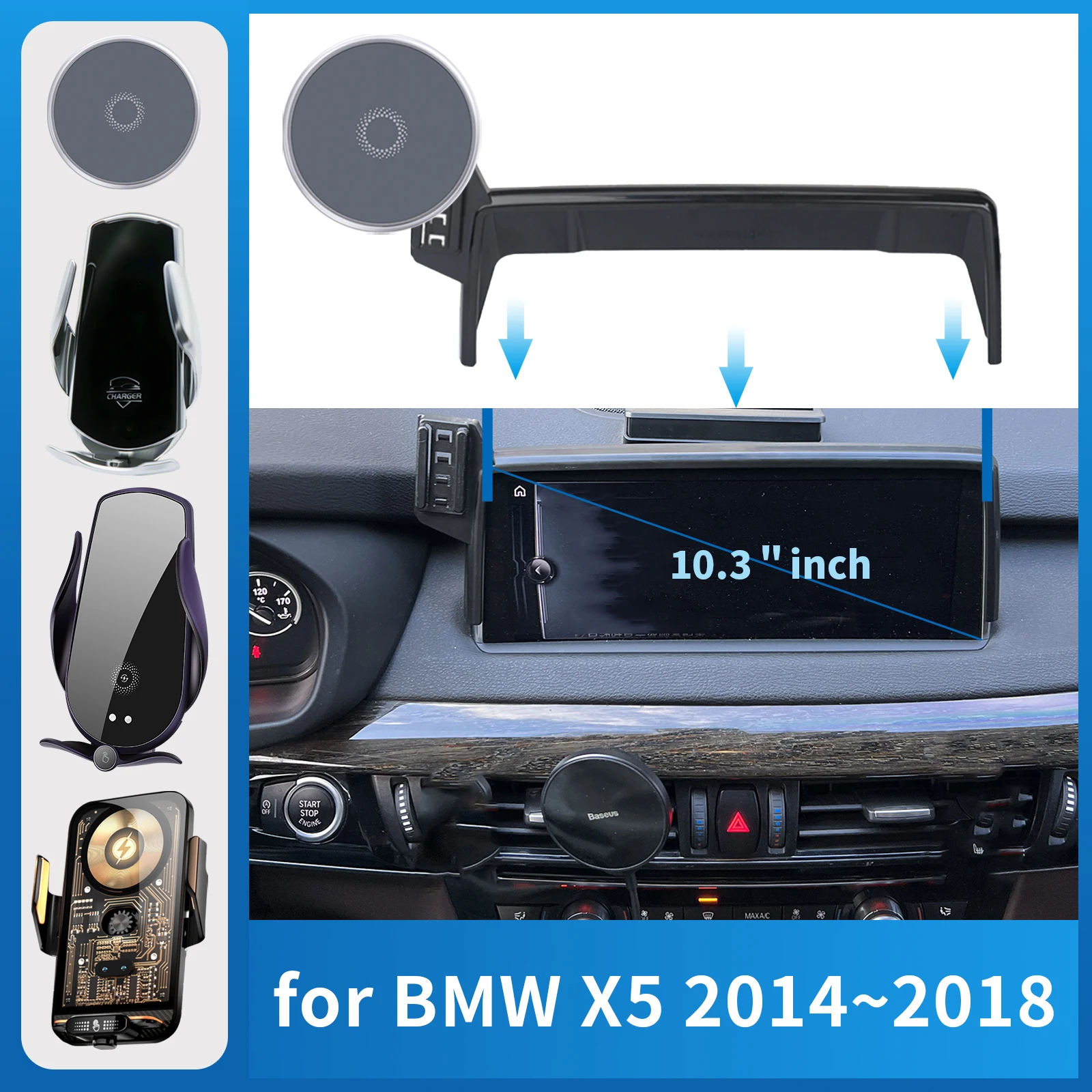 

for BMW X5 2014~2018 F15 (10.3in) Car Phone Holder Screen Fixed Navigation Bracket Base Wireless Charging