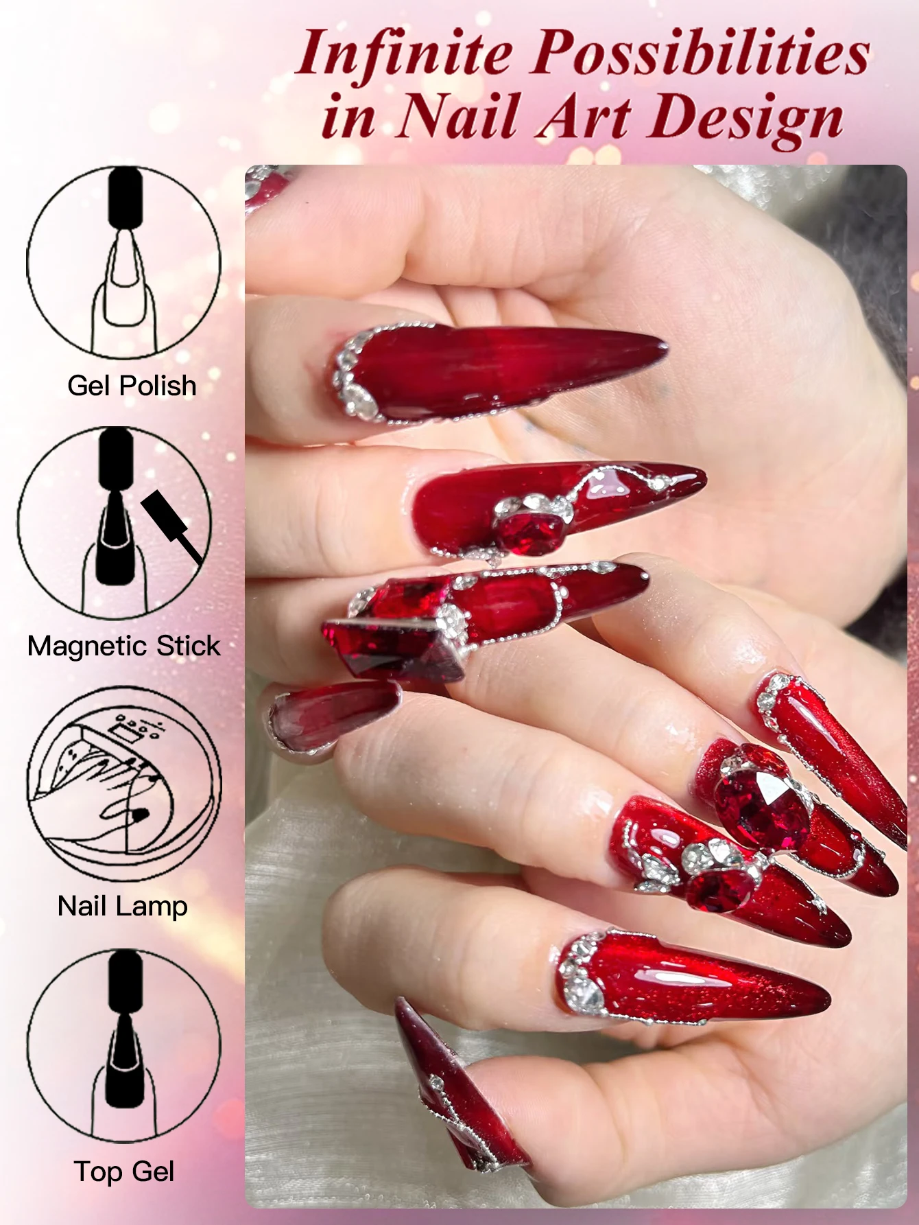 10ml FOUR LILY Czerwone Wino Magnetyczny Lakier Hybrydowy do Paznokci Brokatowy Półtrwały Długotrwały Błyszczący Zestaw do Manicure Bez HEMA/TPO