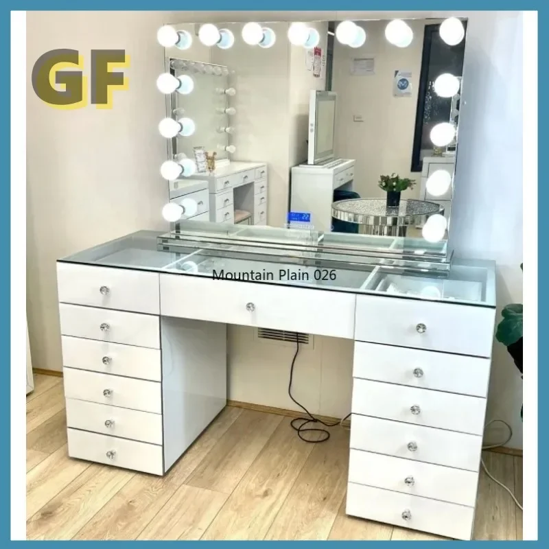 

Mirrored Dressing Table Contemporary Crushed Diamond Mirrored Furniture Vanity Dresser with Makeup Hollywood Mirror