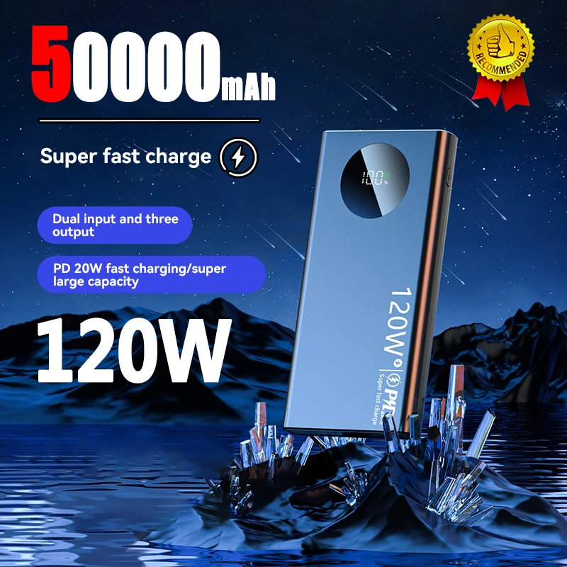 

120W Super Fast Charging 50000mAh Thin and Light Power Bank for iPhone 15 Xiaomi Huawei Cell Phone Accessories External Battery