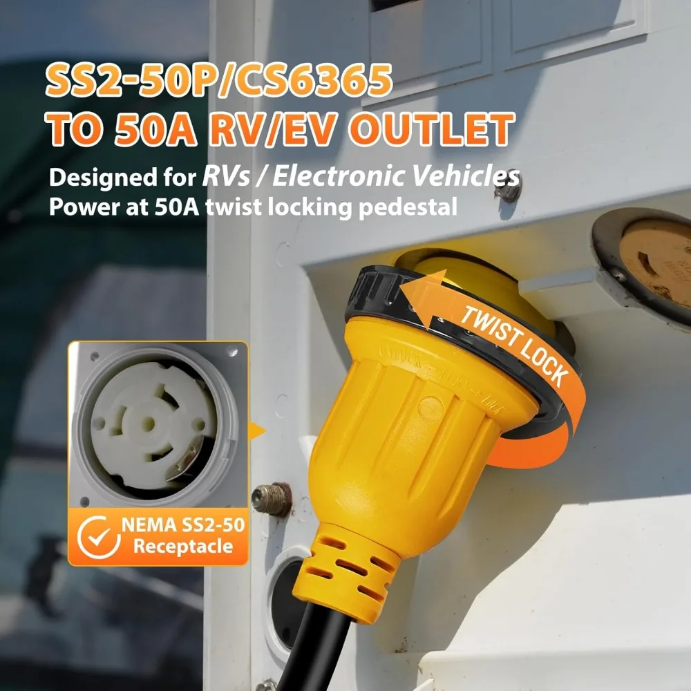 Адаптер питания для морского автофургона на 50 А, поворотный замок SS2-50P на 4-контактную розетку 50 А для лодки с прицепом для кемпера