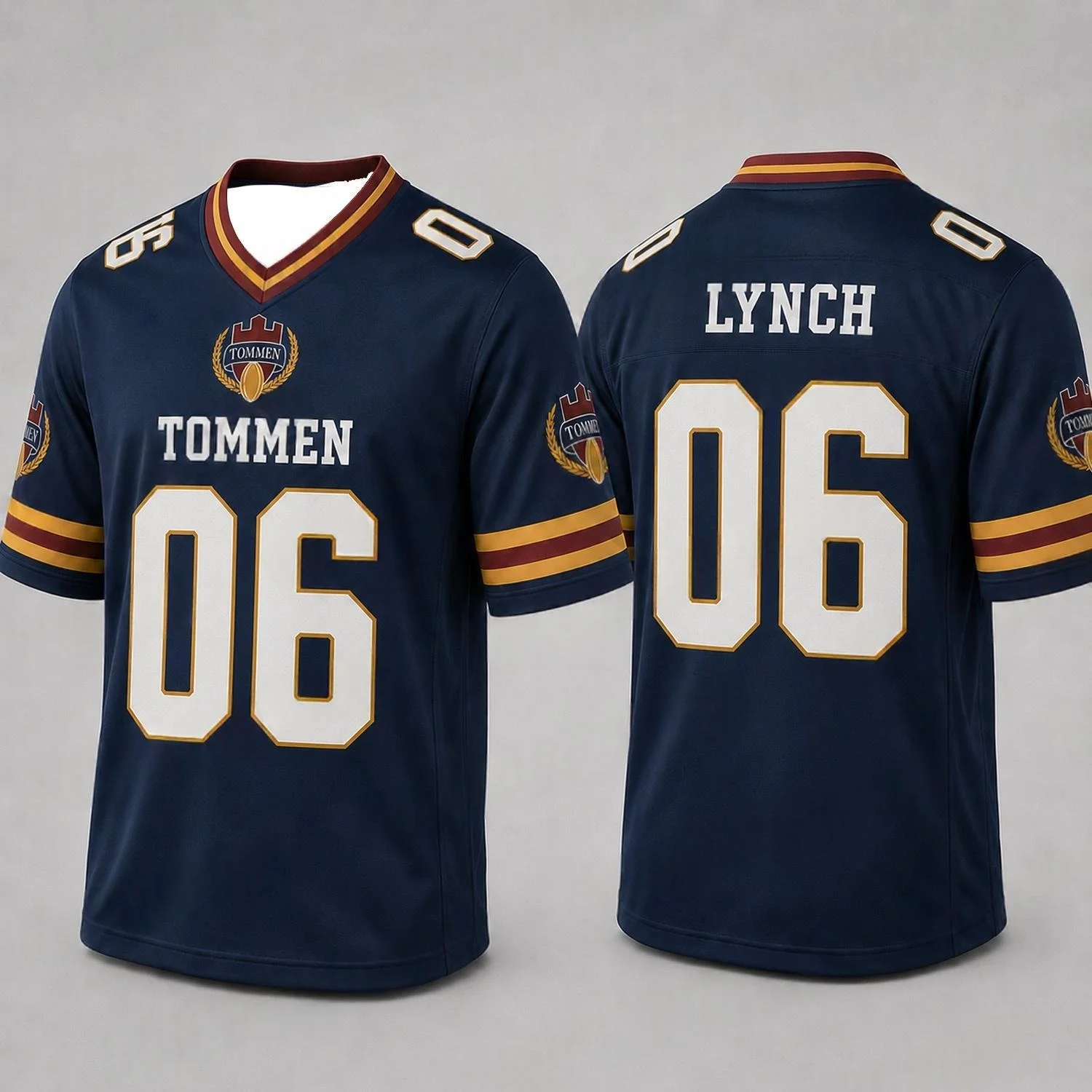 2026 New Tommen  #07 3D Print Unisex Quick Dry Breathable American Football Jersey Navy Gold V‑Neck Short Sleeve Fan Sports Top