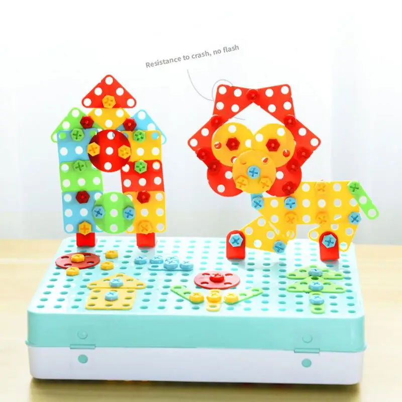 3D kreative Puzzle Bausteine Spielzeug Kinder Bohr schraube Set für Kinder Stiel Spielzeug DIY elektrische Bohrmaschine Lernspiel zeug Geschenk