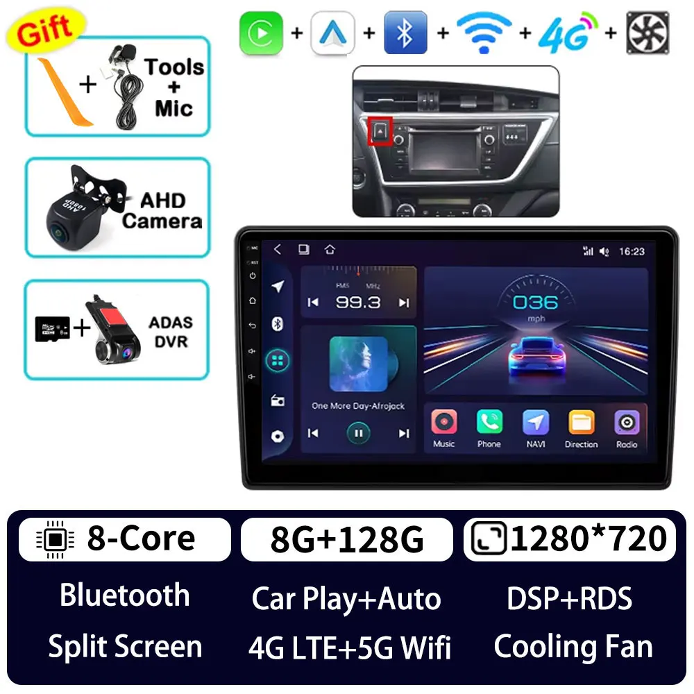 Android 15 Carplay voor Toyota Auris 2013 2014 2015 2016 Corolla E160 E170 LHD 360 camera 5G WIFI autoradio BT videospeler QLED