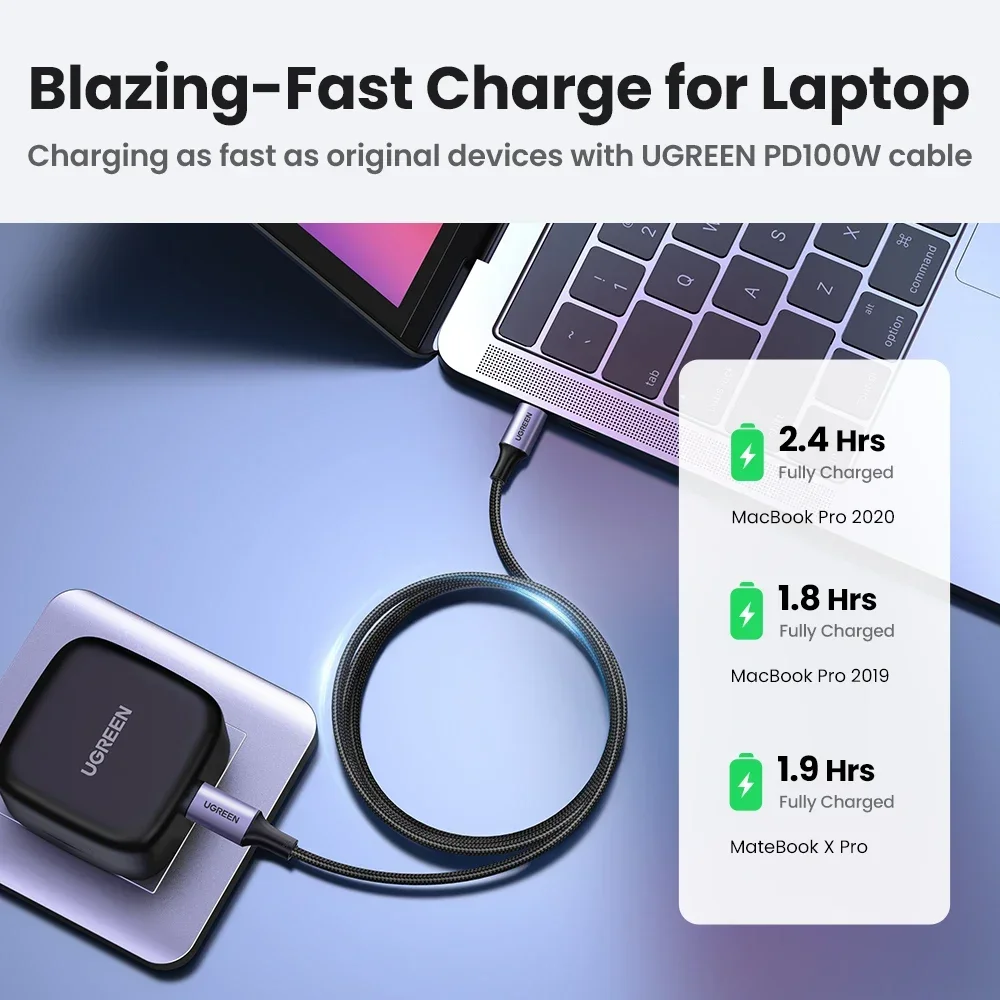UGREEN Kabel USB-C do USB-C 100W 5A PD Szybkie Ładowanie Przewód Oplotowany do Apple iPhone iPad Macbook USB C Szybka Ładowarka Android 3m — zdjęcie produktu 2