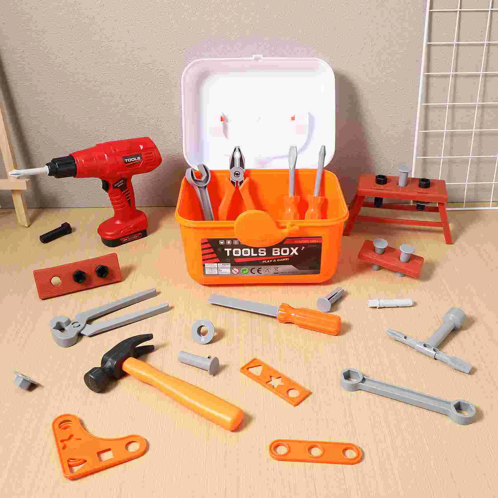 1 Set Play Tool Box Pretend Play Construction Set Toy Boys Toys Electric Drill Hammer Screw Driver with Box