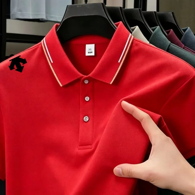 Summer Men's New Exquisite Printed Design Striped Neck Golf Soft Breathable Ice Silk Polo Shirt Hot Selling High Quality Top