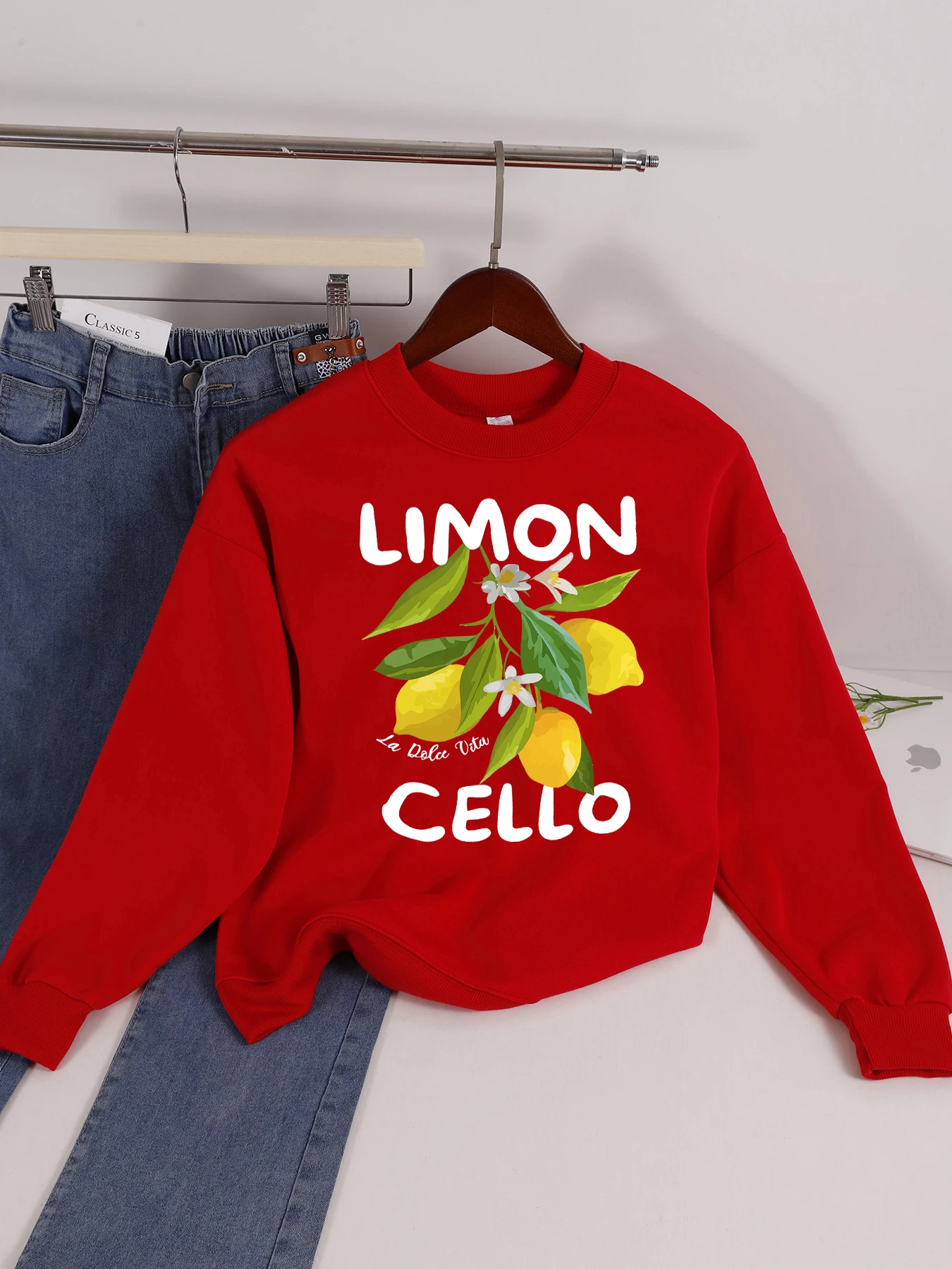 Fresco Limon Violoncello Vita Stampa Donna Sport Felpe giornaliere Street Y2K Felpa con cappuccio Autunno Inverno Pullover In pile Abbigliamento casual