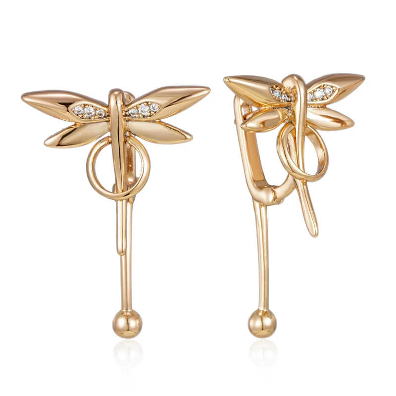 Wbmqda New Glossy Dragonfly Dangle Earrings For Women 585 Rose Gold Color Natural Zircon Setting Simple Trendy Jewelry Gifts