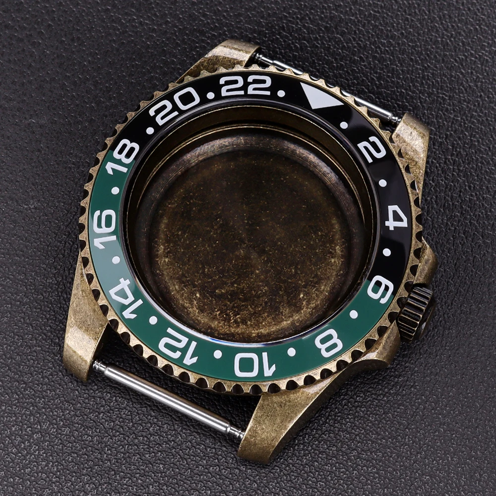 Bronze Retro Case 40mm 200m Waterproof Watch Case Accessories For SUB GMT NH35 NH36 NH34 NH38 Movement 28.5mmDial Sapphire Glass