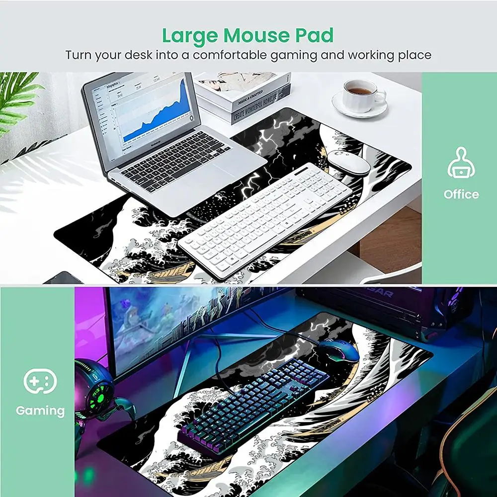 Дизайн гигантского черного волнистого узора Коврик для мыши Настольный коврик Игровые коврики Нескользящий коврик для клавиатуры с прошитыми краями, коврик для мыши, офисный коврик muismat